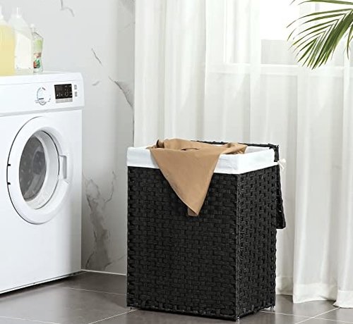 Rattan Laundry Basket with 2 parts - 96L - Collapsible with Lid