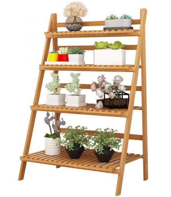 Plant rack with 4 tiers easily foldable - Brown - Flower rack - Bamboo