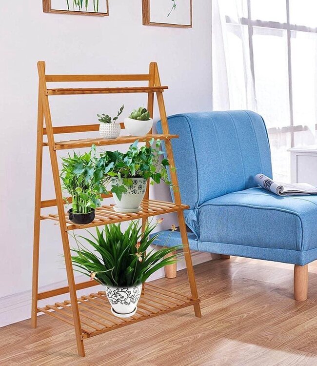 Plant rack with 4 tiers easily foldable - Brown - Flower rack - Bamboo
