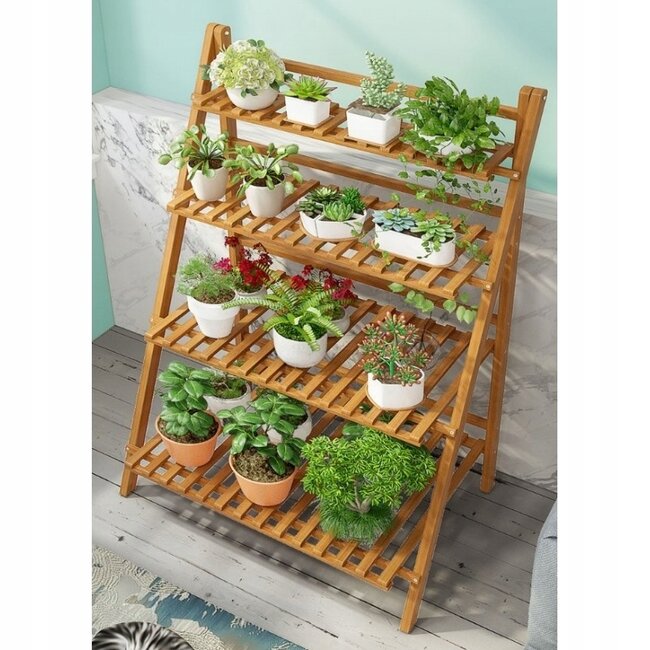 Plant rack with 4 tiers easily foldable - Brown - Flower rack - Bamboo