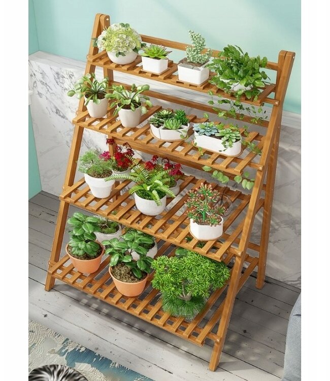 Plant rack with 4 tiers easily foldable - Brown - Flower rack - Bamboo