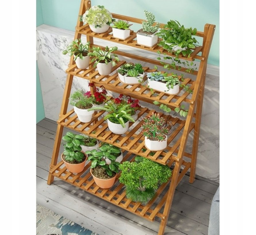 Plant rack with 4 tiers easily foldable - Brown - Flower rack - Bamboo