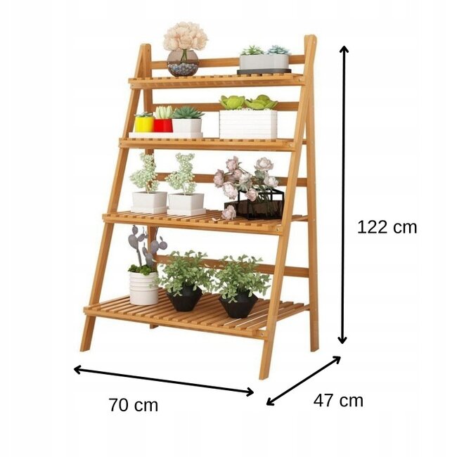 Plant rack with 4 tiers easily foldable - Brown - Flower rack - Bamboo