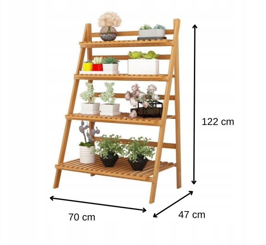 Étagère à plantes à 4 niveaux facilement pliable - Marron - Étagère à fleurs - Bambou