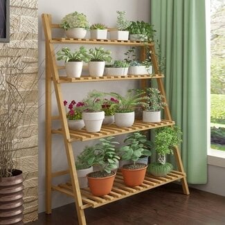 Ecarla Plant rack with 4 tiers easily foldable - Brown - Flower rack - Bamboo