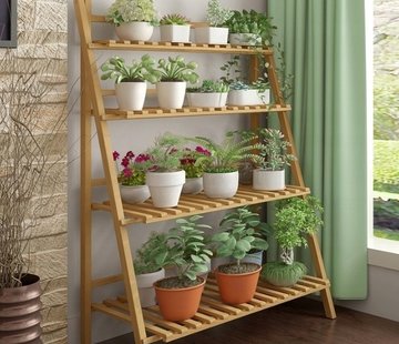 Ecarla Plant rack with 4 tiers easily foldable - Brown - Flower rack - Bamboo