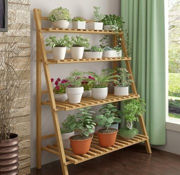 Ecarla Plant rack with 4 tiers easily foldable - Brown - Flower rack - Bamboo