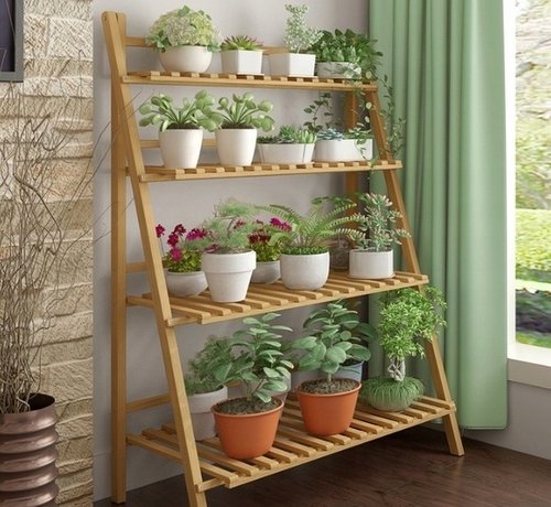 Ecarla Plant rack with 4 tiers easily foldable - Brown - Flower rack - Bamboo