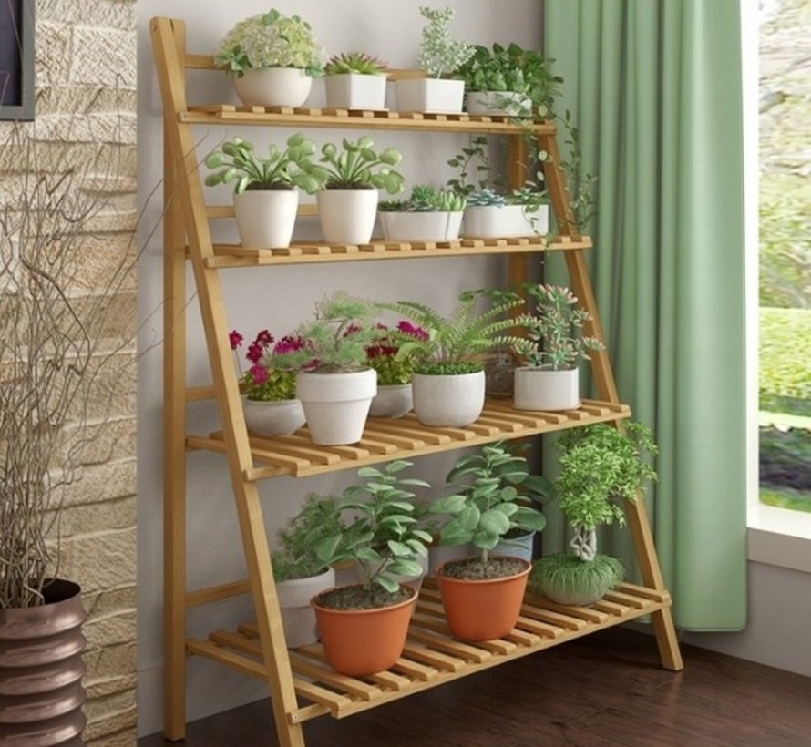 Plant rack with 4 tiers easily foldable - Brown - Flower rack - Bamboo