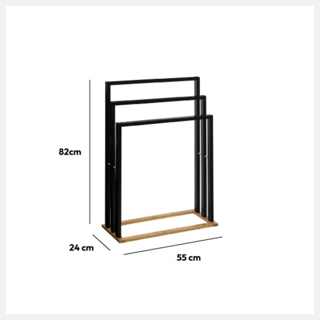 Freestanding towel rack Black - 3 Levels - 82 x 55 x 24 cm