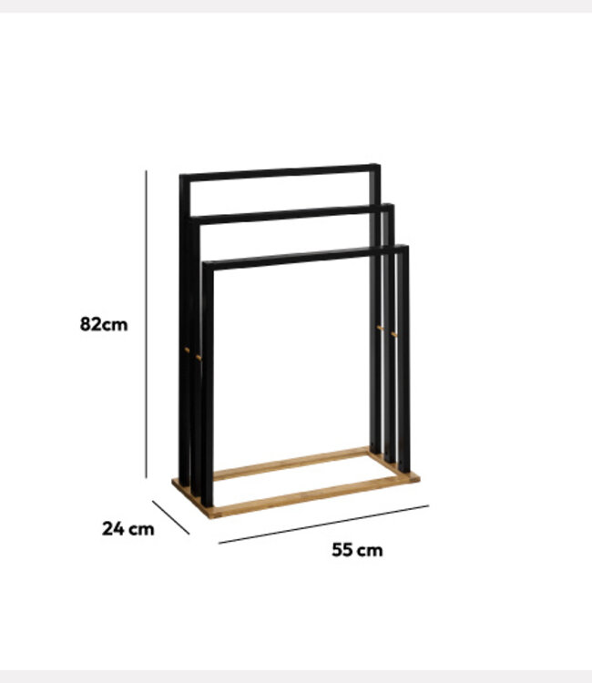 Freestanding towel rack Black - 3 Levels - 82 x 55 x 24 cm