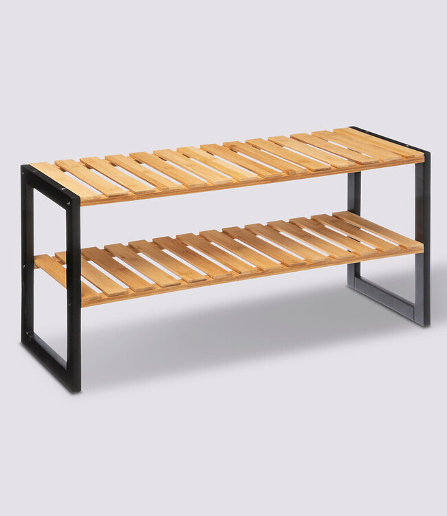 Bamboo shoe rack with 2 levels - Suitable for 6 pairs of shoes