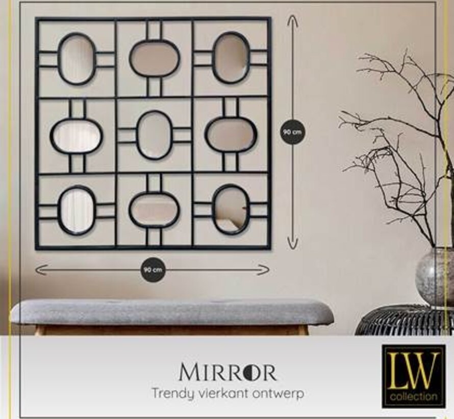 Miroir Mural Noir - Carré - 80 x 80cm