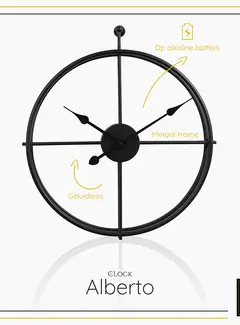 LW Collection Modern Wall Clock Alberto - Silent Movement - Black