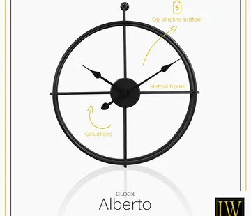LW Collection Modern Wall Clock Alberto - Silent Movement - Black