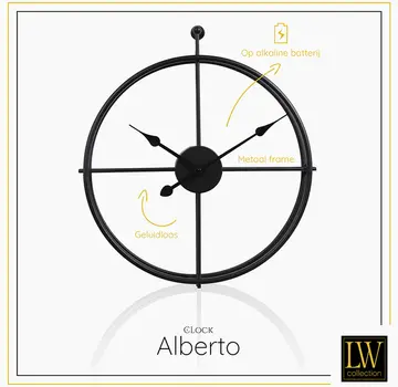 LW Collection Horloge Murale Moderne Alberto - Mouvement Silencieux - Noir