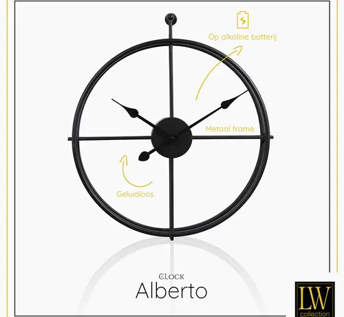 LW Collection Modern Wall Clock Alberto - Silent Movement - Black