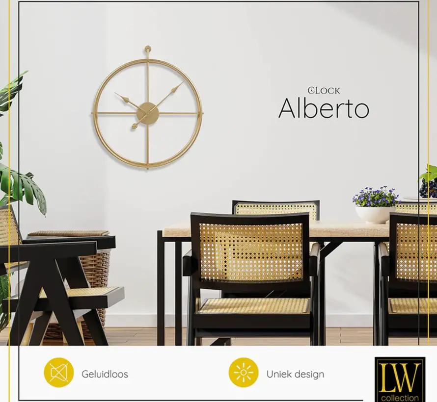 Moderne Wandklok Alberto - Stil Uurwerk - Goudkleur