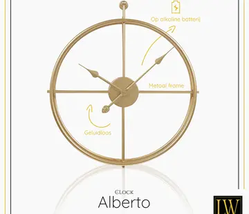 LW Collection Modern Wall Clock Alberto - Silent Movement - Gold Colour