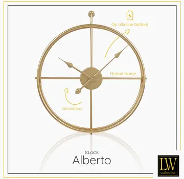 LW Collection Horloge Murale Moderne Alberto - Mouvement Silencieux - Couleur Or