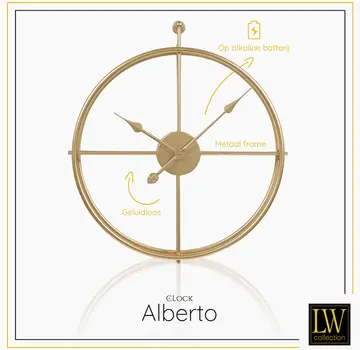 LW Collection Modern Wall Clock Alberto - Silent Movement - Gold Colour