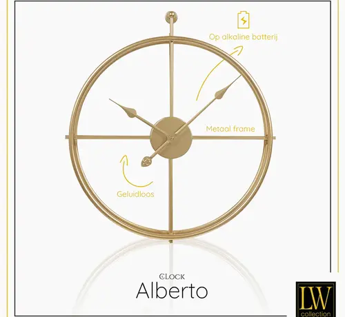 LW Collection Horloge Murale Moderne Alberto - Mouvement Silencieux - Couleur Or