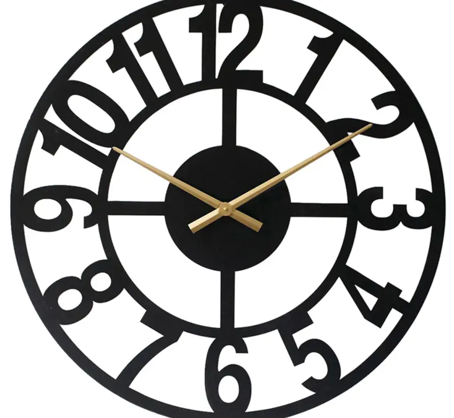Horloge Murale Noire Jannah - Aiguilles Dorées - Mouvement Silencieux