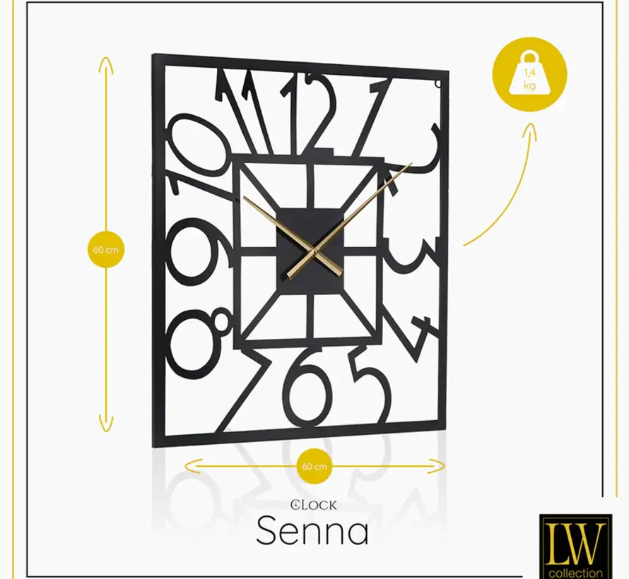 Wall Clock Senna with Gold Hands - Black