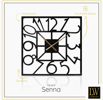 LW Collection Wall Clock Senna with Gold Hands - Black