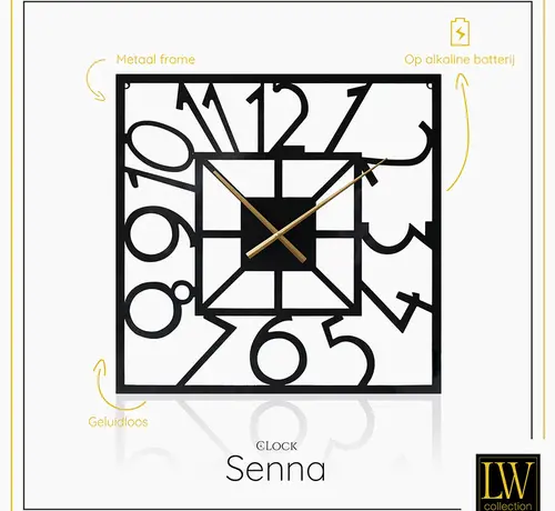 LW Collection Horloge Murale Senna avec Aiguilles Dorées - Noir