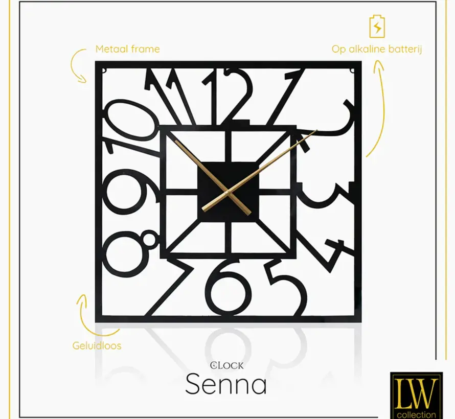 Horloge Murale Senna avec Aiguilles Dorées - Noir