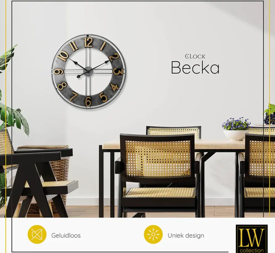 Gray Wall Clock Becka - Golden Numbers - Silent Movement