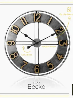 LW Collection Gray Wall Clock Becka - Golden Numbers - Silent Movement