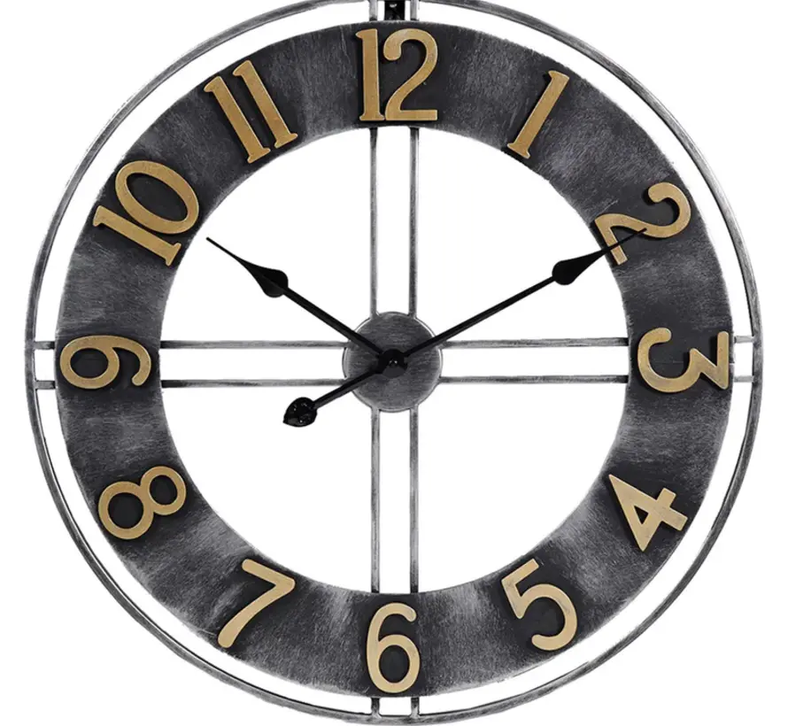 Horloge Murale Grise Becka - Chiffres Doré - Mouvement Silencieux