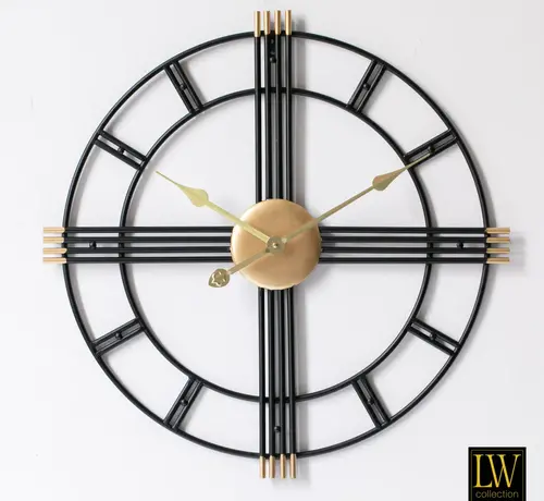 LW Collection Horloge murale William - 60cm - Noir
