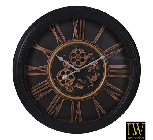 LW Collection Horloge murale Leonore - 52cm - Noir