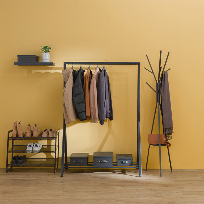 Coat rack with 9 metal hooks - Black