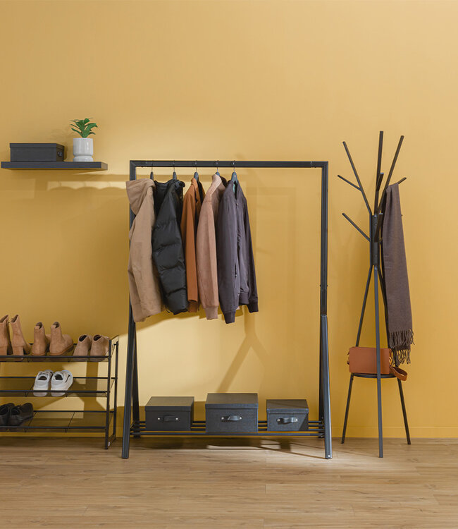 Coat rack with 9 metal hooks - Black