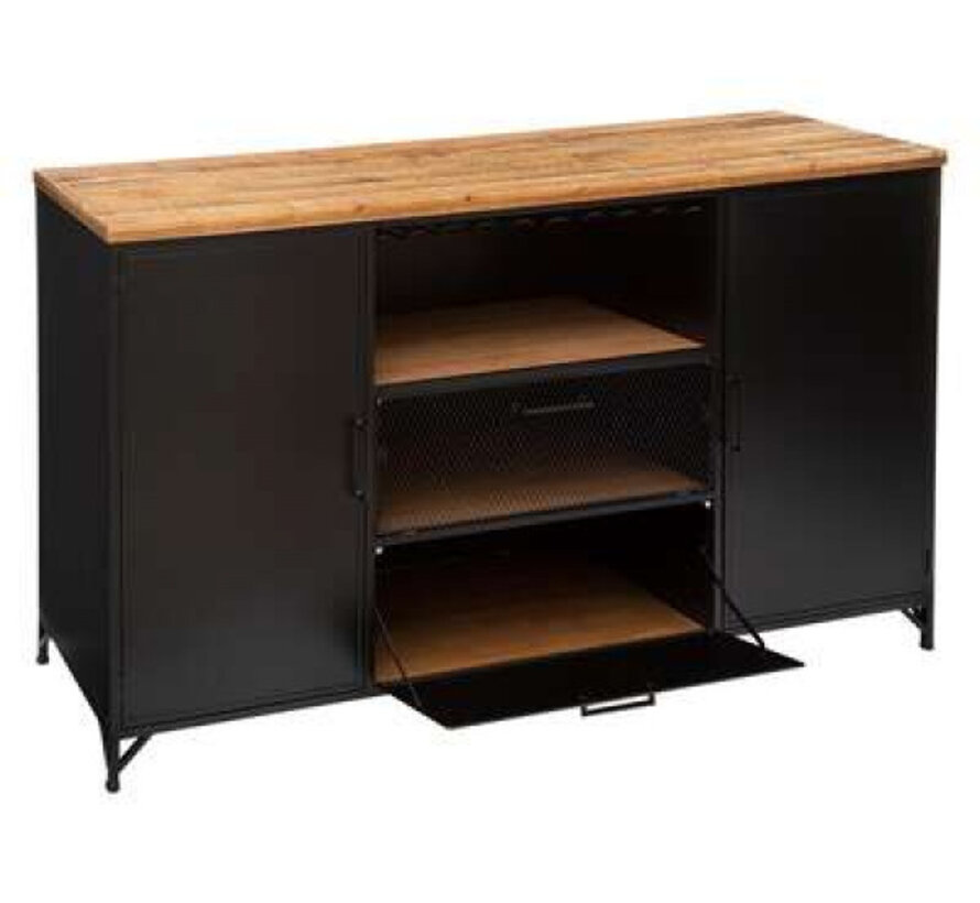 Buffet Cierna avec 2 Tiroirs et 2 Portes - 140 x 45 x 85cm - Noir