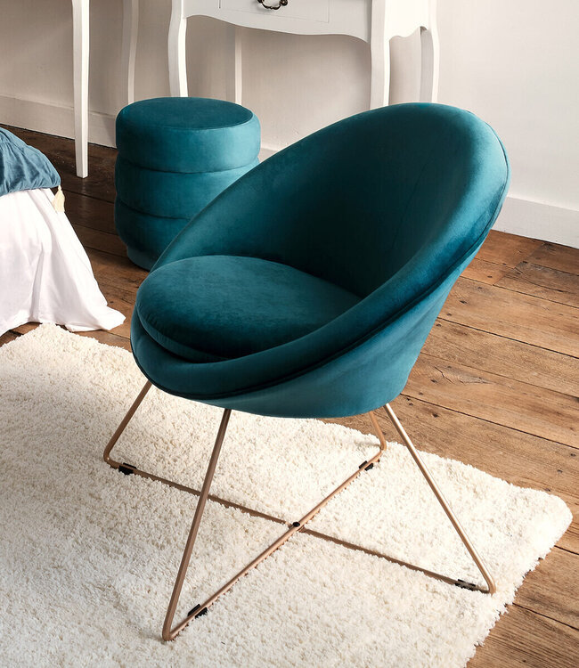 Loungestoel - Fauteuil - Blauw-Goud - Brit