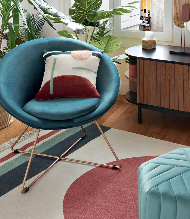 Loungestoel - Fauteuil - Blauw-Goud - Brit