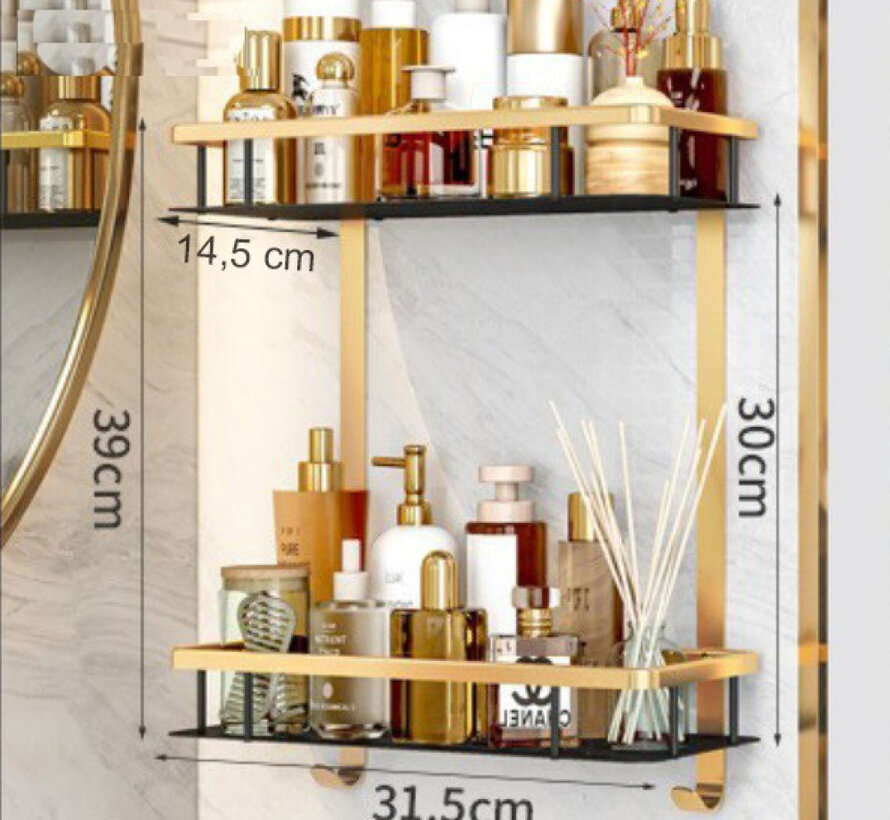 Bathroom Shelf - Wall Rack - Gold/Black - Gilded Elegance