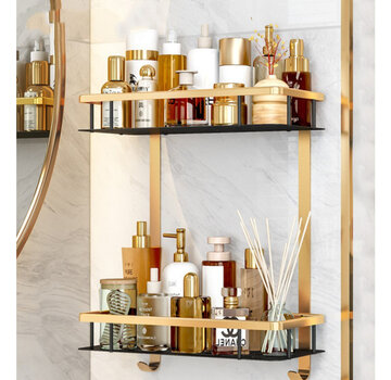 Bathroom Shelf - Wall Rack - Gold/Black - Gilded Elegance