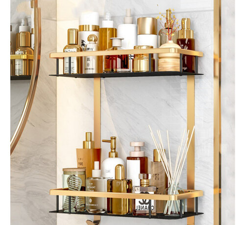Bathroom Shelf - Wall Rack - Gold/Black - Gilded Elegance