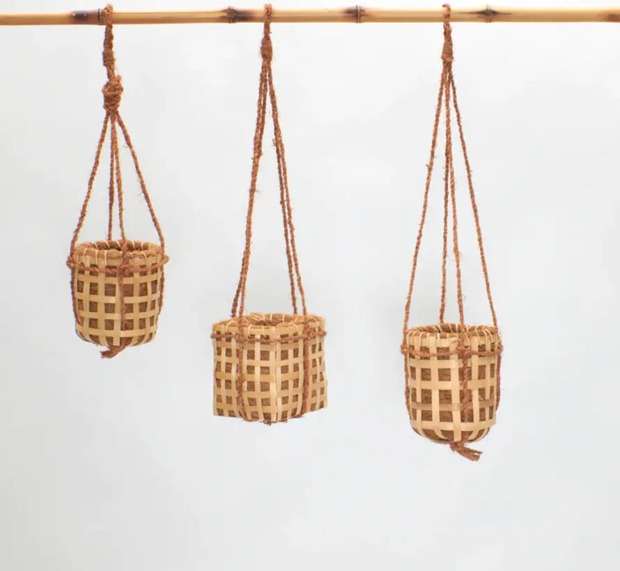 Panier suspendu en osier - Suspension pour plantes - Naturel