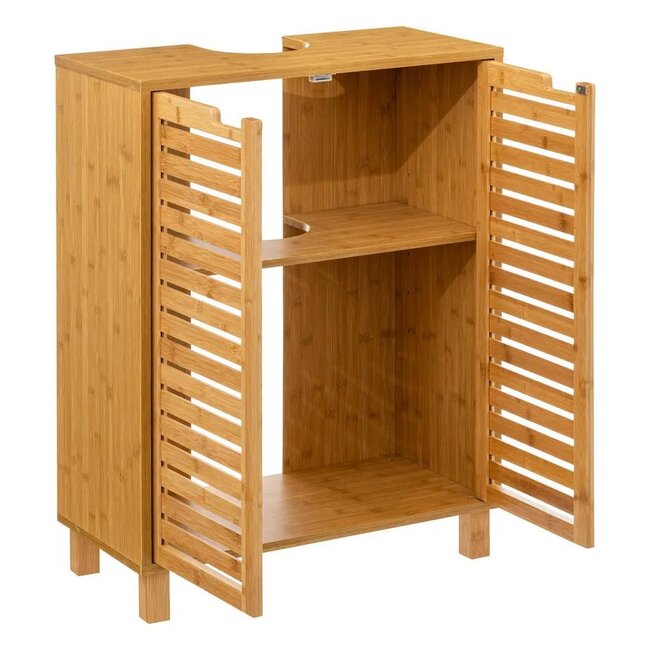 Wastafel Onderkast Sicela – Bamboe Badmeubel met 2 Deuren – 60x28x80 cm
