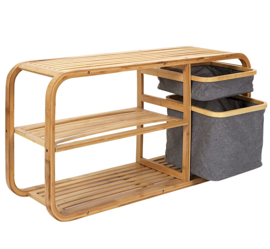 Bamboo storage rack with 2 fabric baskets