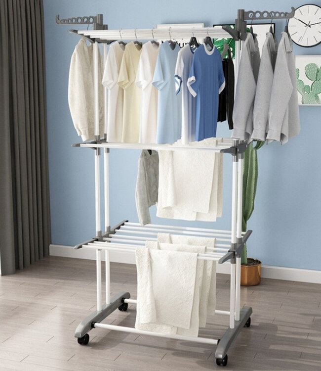 Laundry drying rack - Drying rack - With wheels - Foldable - White