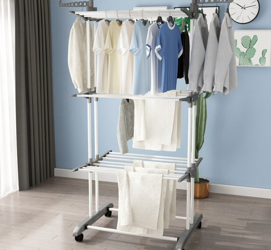 Laundry drying rack - Drying rack - With wheels - Foldable - White
