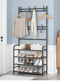 Ecarla 4-Tier Rack for Clothes and Shoes - Black
